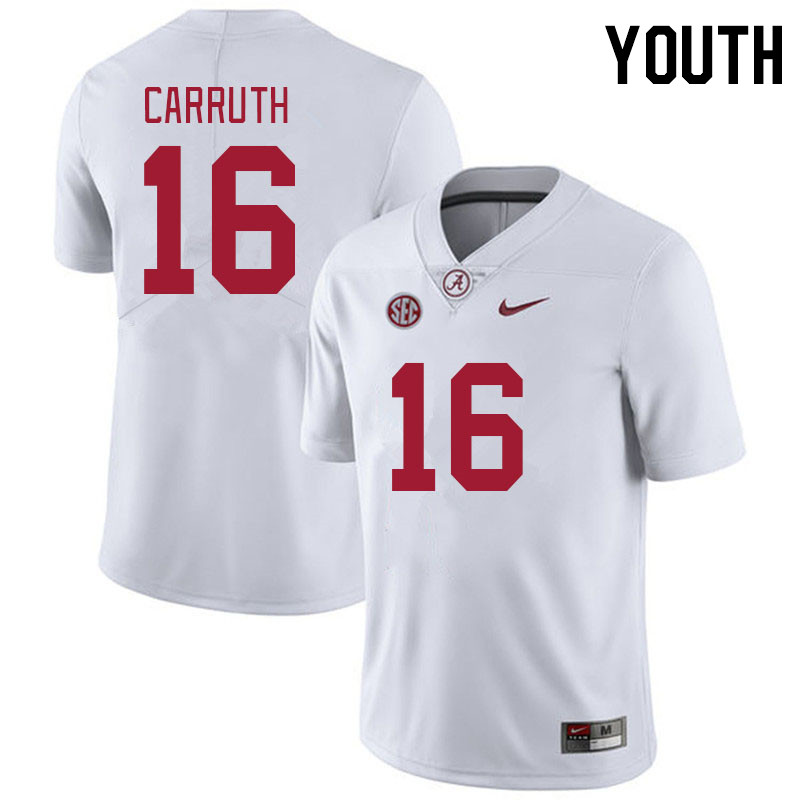 Youth #16 Cade Carruth Alabama Crimson Tide College Footabll Jerseys Stitched-White